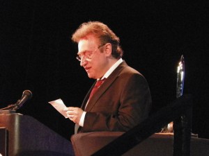 On stage, delivering Ken Liu's speech.